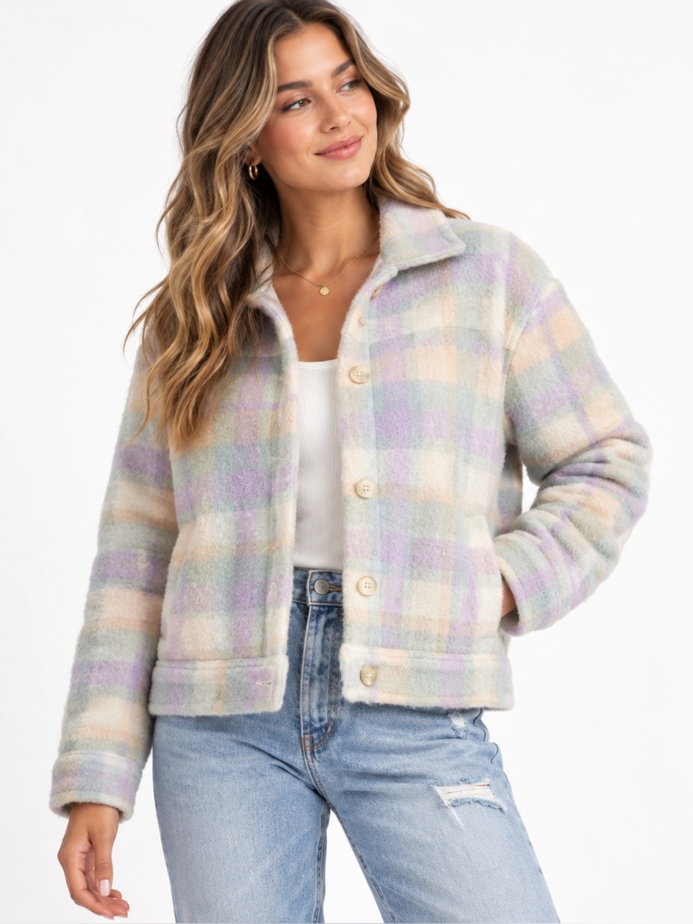saltwater LUXE Pastel Plaid wool blend teddy Jacket small